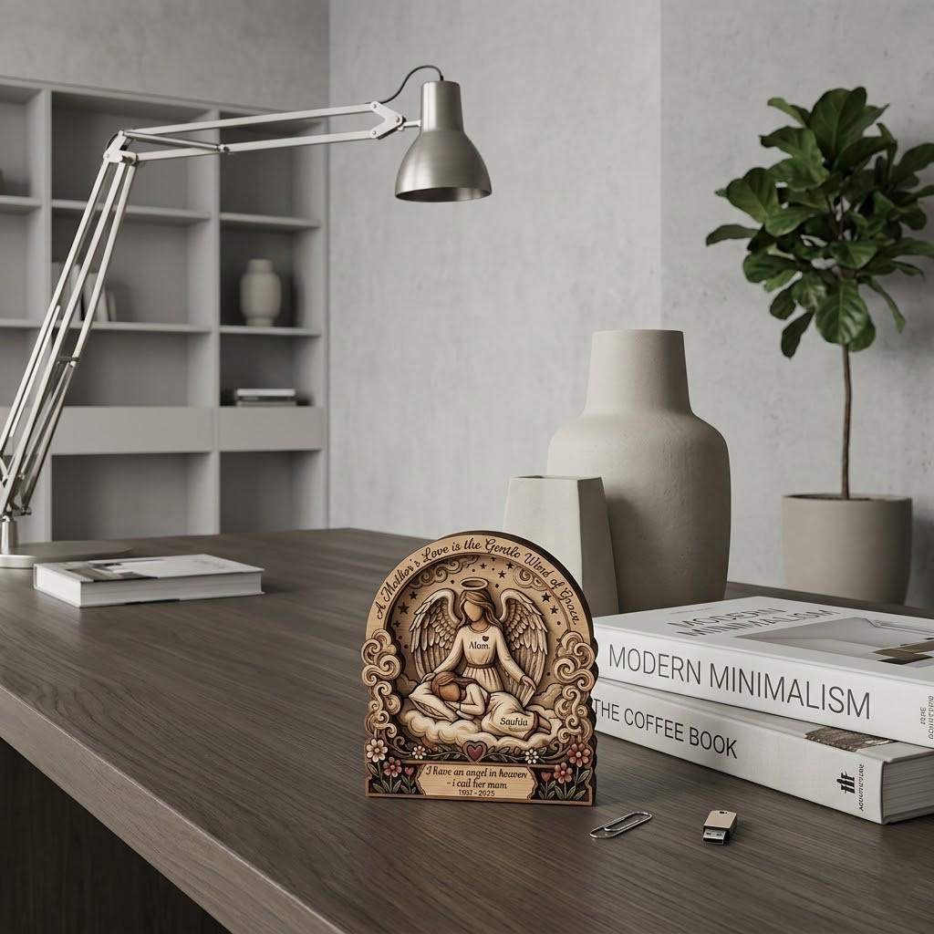 Personalized Memorial Wooden Block for Loss of Mother, Custom Angel Mom Remembrance Plaque, 3D Effect Printed Wood Sign, Sympathy Mom Gift