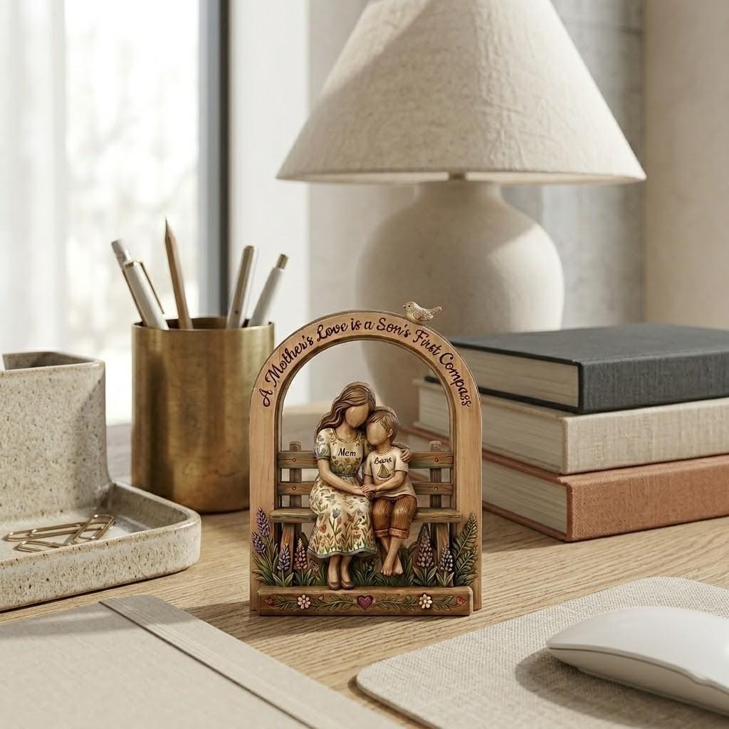 Personalized Mother and Son Wooden Block, Mother's Day Gift, Custom Wood Sign, Custom Mom And Son Decor, Mom Wooden Gift, Shelf Decor
