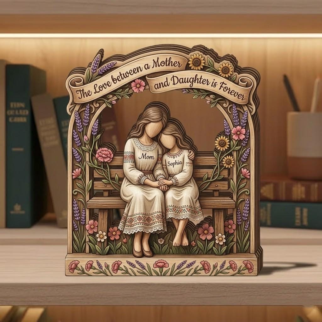 Personalized Mother Daughter Wooden Block Gift, Custom Mom and Daughter 3D Effect Printed Wood Sign, Mother's Day Keepsake, Gift For Mom