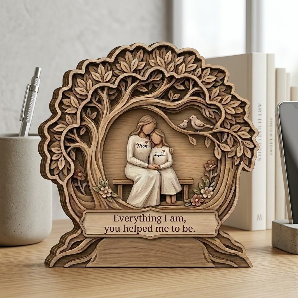 Personalized Mother Daughter Wooden Block, Custom Name Wooden Block Sign, 3D Effect Printed Wood Sign, Mother's Day Gift, Gift For Mom