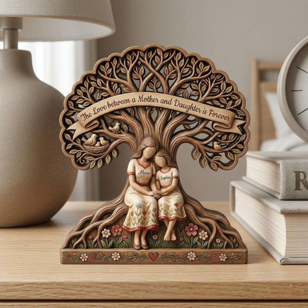 Personalized Mother Daughter Wooden Block, Custom Name Wooden Sign, 3D Effect Printed Wood Sign, Tree of Life, Mother's Day Keepsake