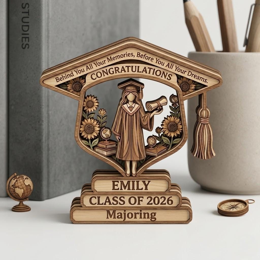 Personalized Graduation Wooden Block Class of 2026, Custom Name Senior Gift, 3D Effect Printed Wood Sign, High School College Grad Gift