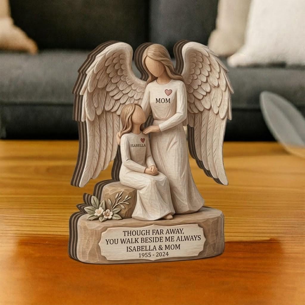 Personalized Mother Daughter Angel Wooden Block, Memorial Gift for Loss of Mom, Custom Bereavement Sign, Sympathy Gift, Guardian Angel