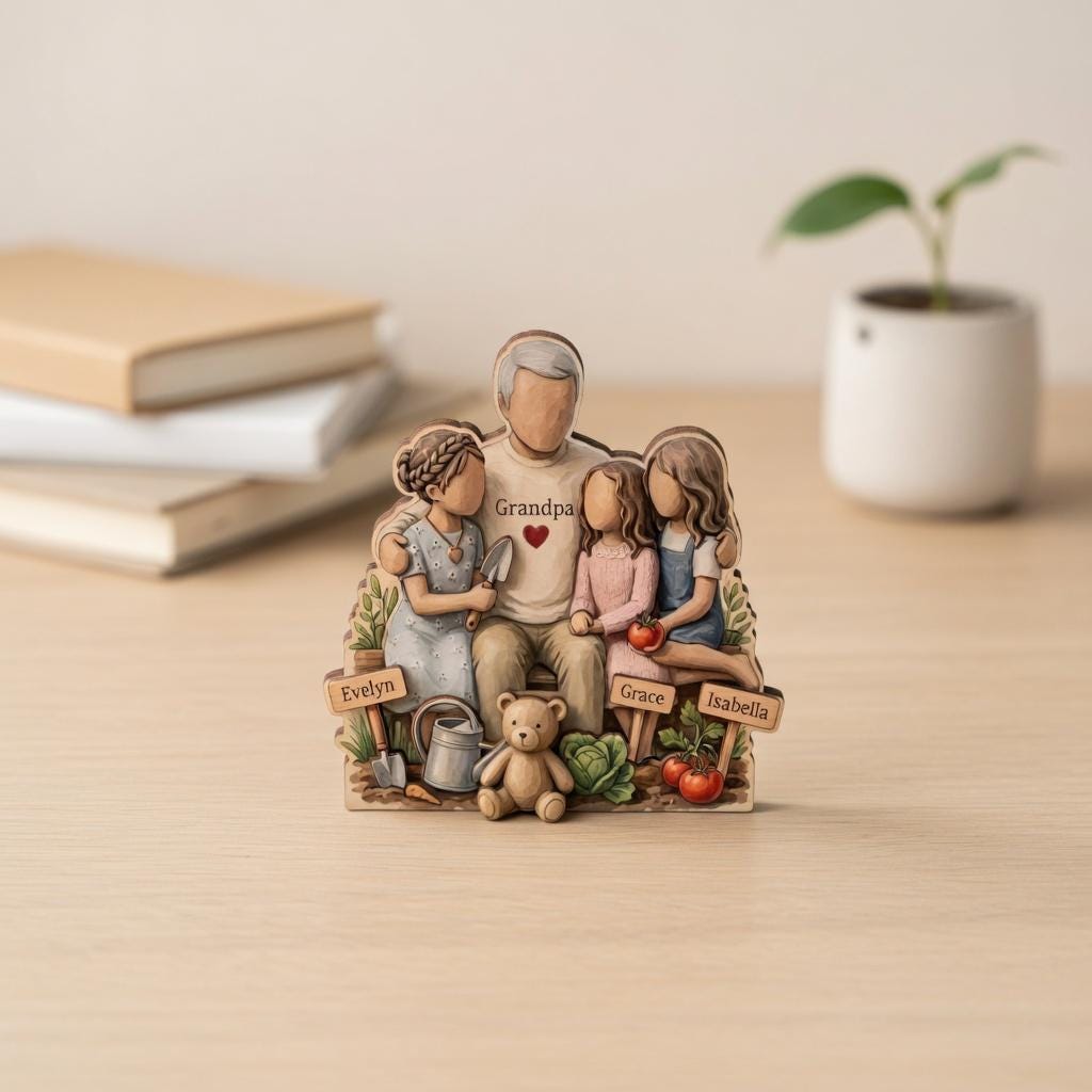 Personalized Grandpa's Garden Wooden Block, Custom Grandkids Name Sign, Gift for Grandfather, Garden Themed Family Decor, Papa Birthday Gift