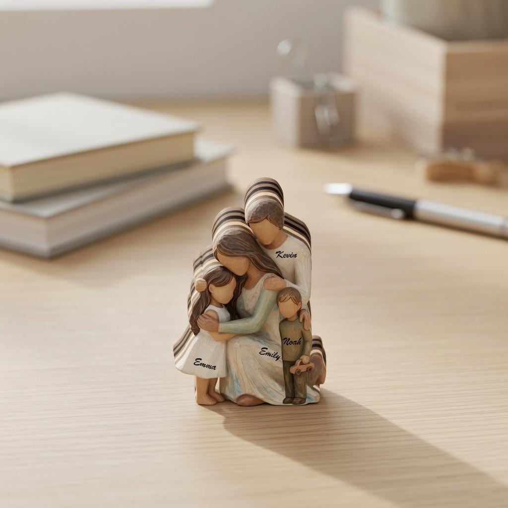 Personalized Family Hug Wooden Block, Custom Family of 4 Gift, Mom Dad and 2 Kids Sign, Anniversary Gift for Wife, Handcrafted Wood Decor