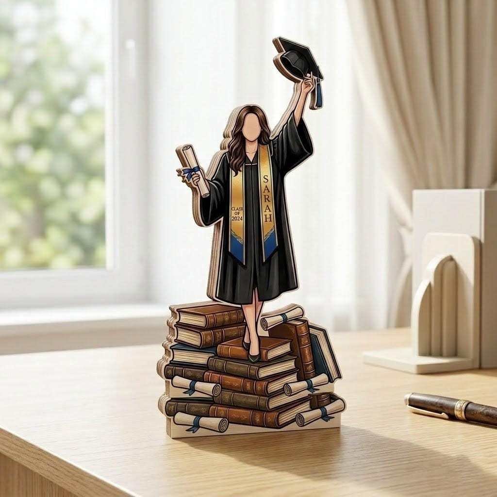 Personalized Graduation Wooden Block, Custom Name Grad Gift, 3D Layered Bookshelf Decor, Class of 2026 Keepsake, College Graduate Desk Sign