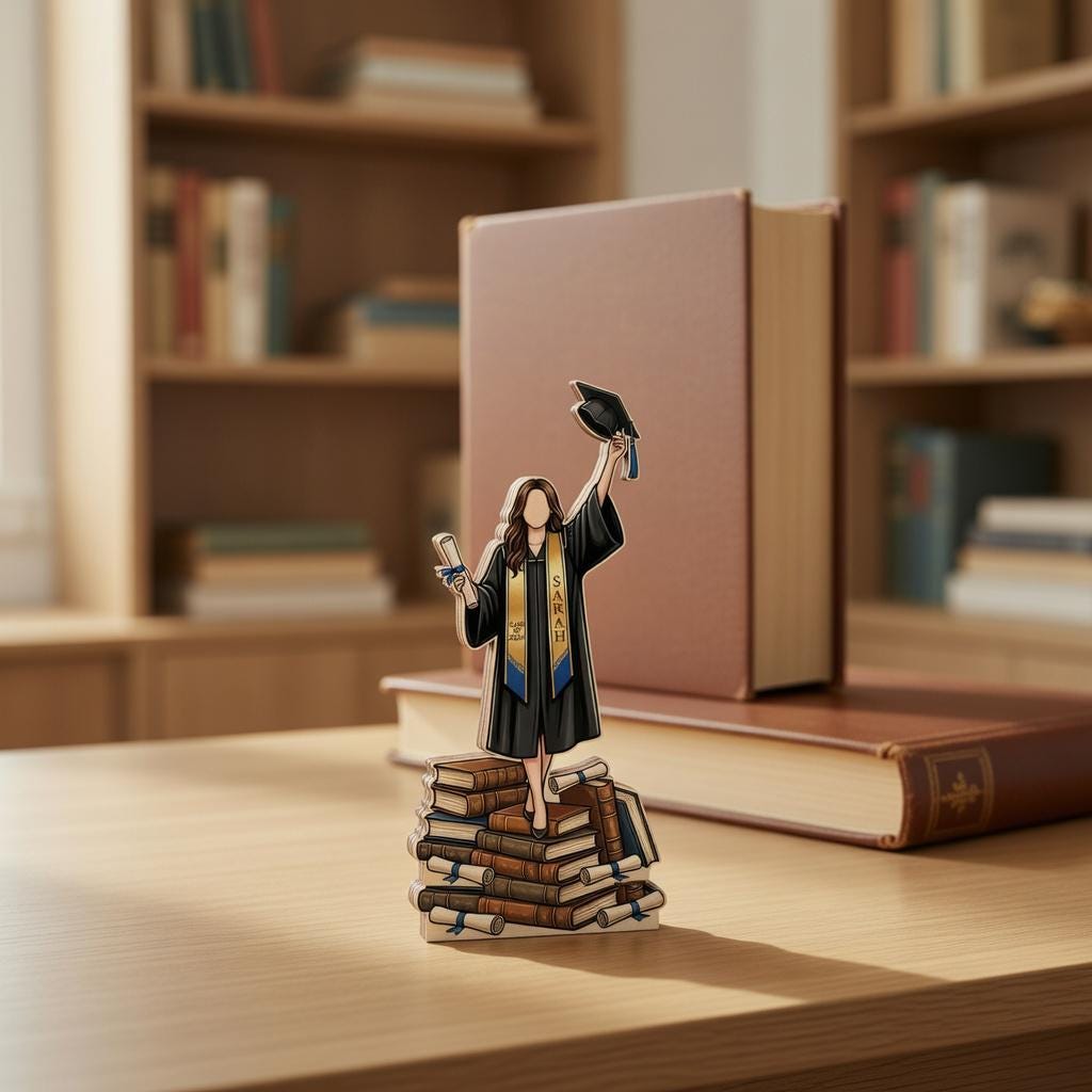 Personalized Graduation Wooden Block, Custom Name Grad Gift, 3D Layered Bookshelf Decor, Class of 2026 Keepsake, College Graduate Desk Sign