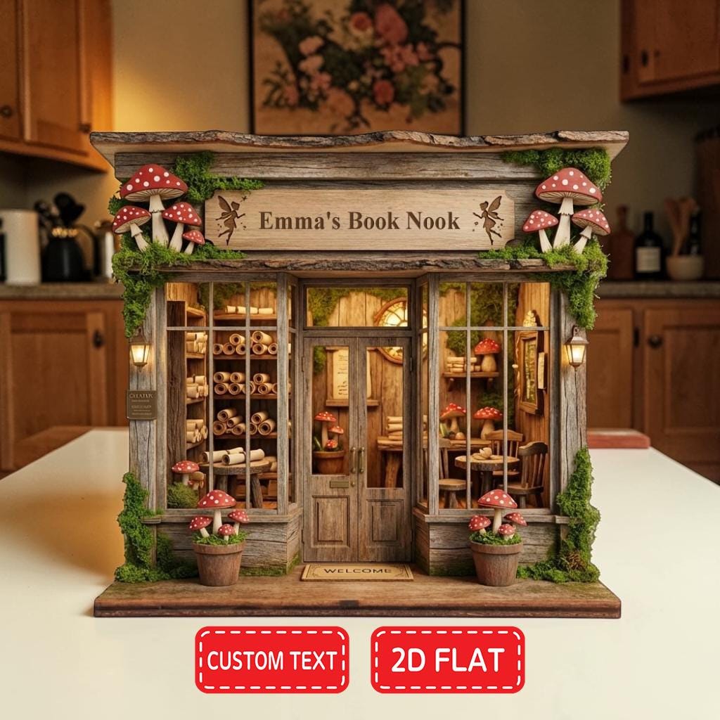 Custom Name Enchanted Forest Library Bookshop Wooden Block, Whimsical Book Lover Gift