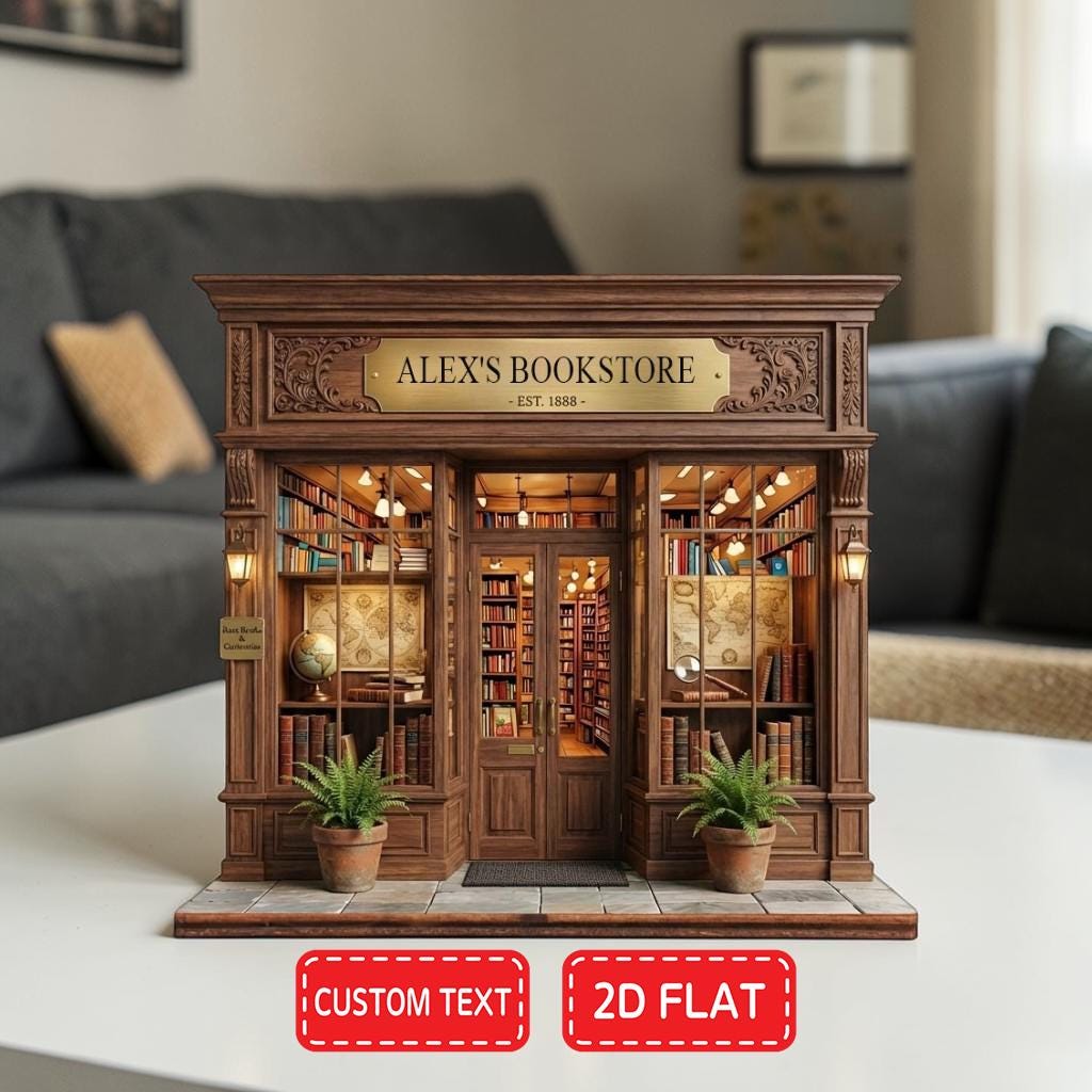 Personalized Bookstore 2D Flat Acrylic / Wooden Block, Gift For Bookworms