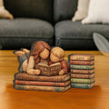 Personalized Mother Son Wooden Figurine, Custom Book Stack Decor