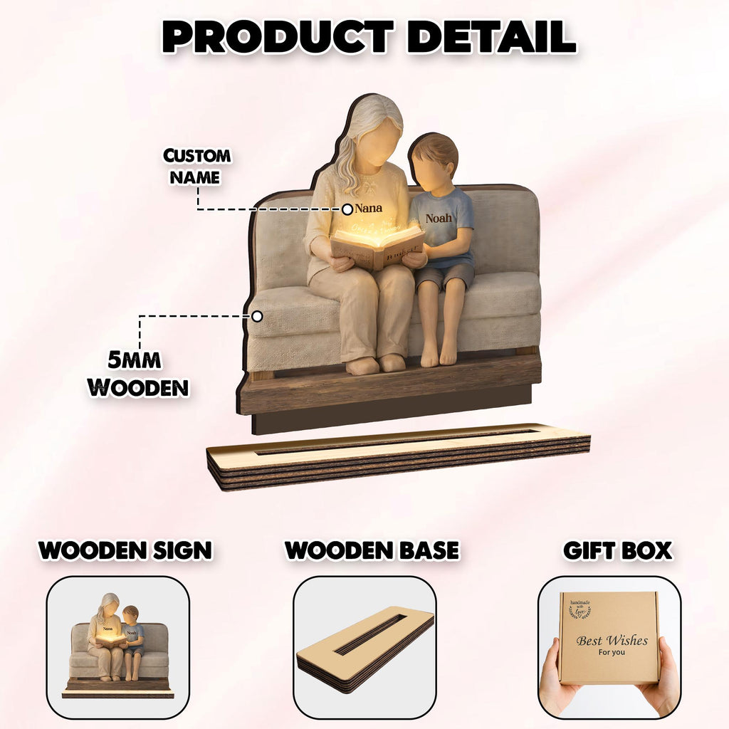 Personalized Grandma Wooden Block, Custom Grandkids Names Gift, Grandma Reading with Kids Keepsake, Mother's Day Gift For Grandma Nana Gigi