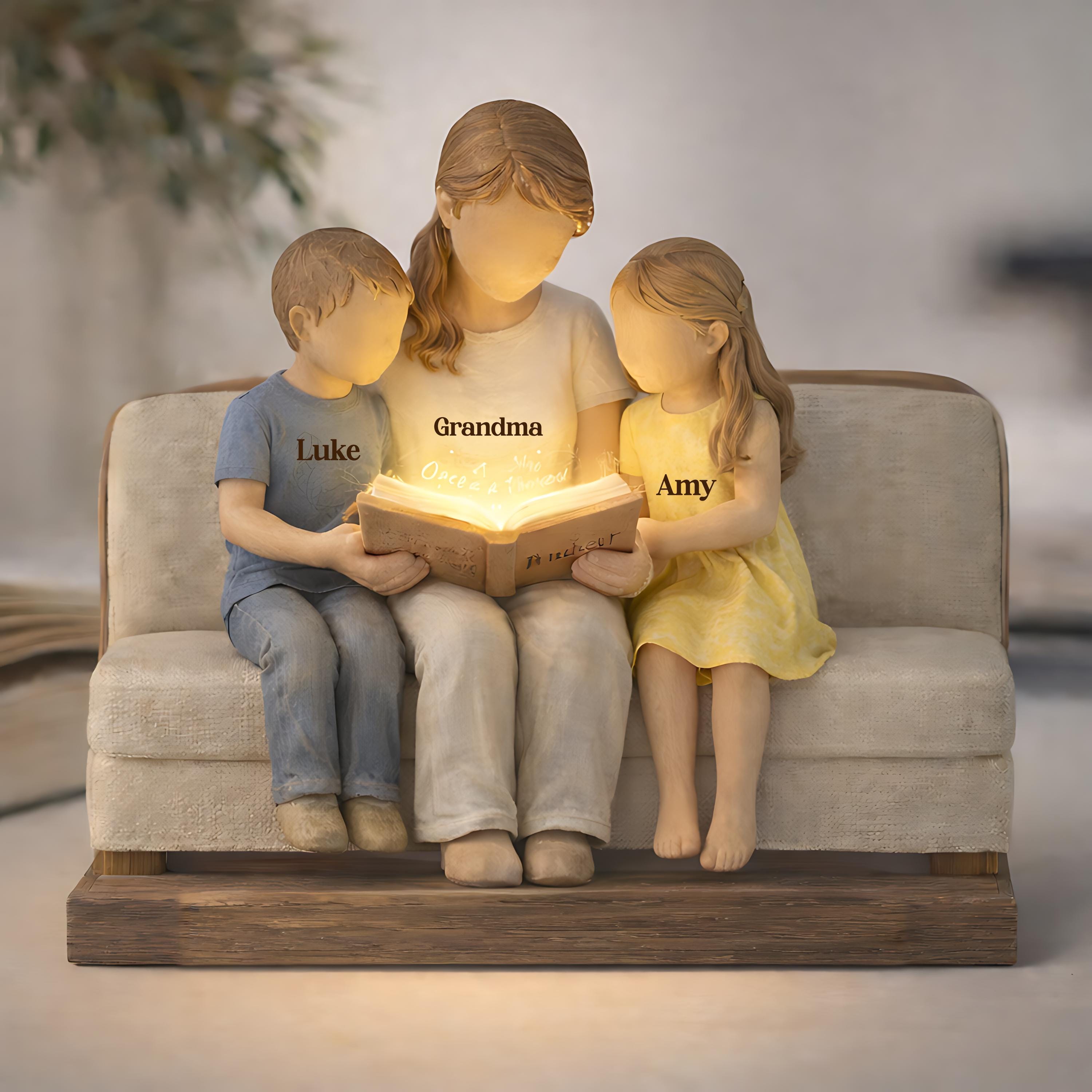 Personalized Grandma Wooden Block, Custom Grandkids Names Gift, Grandma Reading with Kids Keepsake, Mother's Day Gift For Grandma Nana Gigi