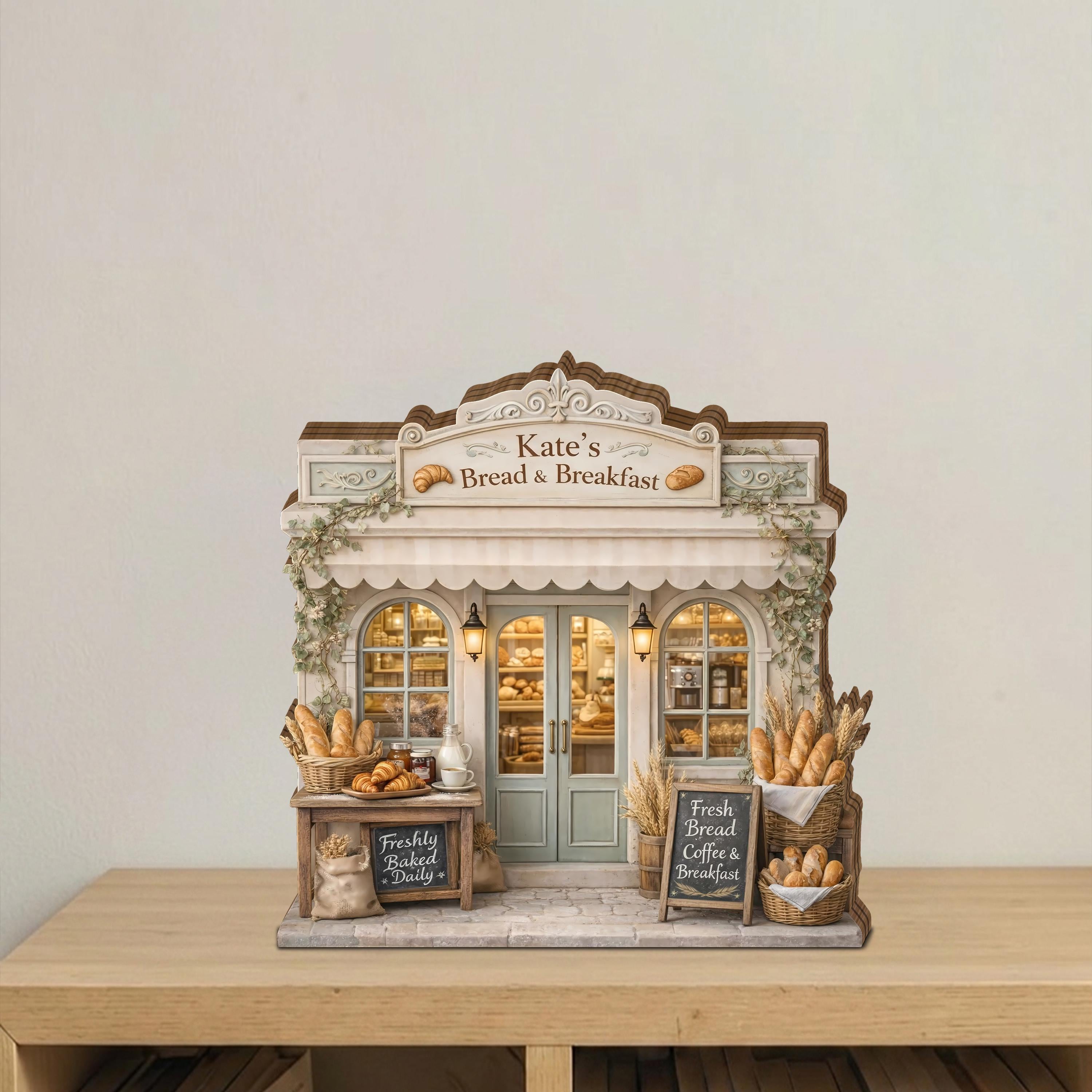 Personalized Bread & Breakfast Shop Wooden Block, Personalized Bakery Storefront Decor, Rustic Kitchen Display Gift, Shelf Decor