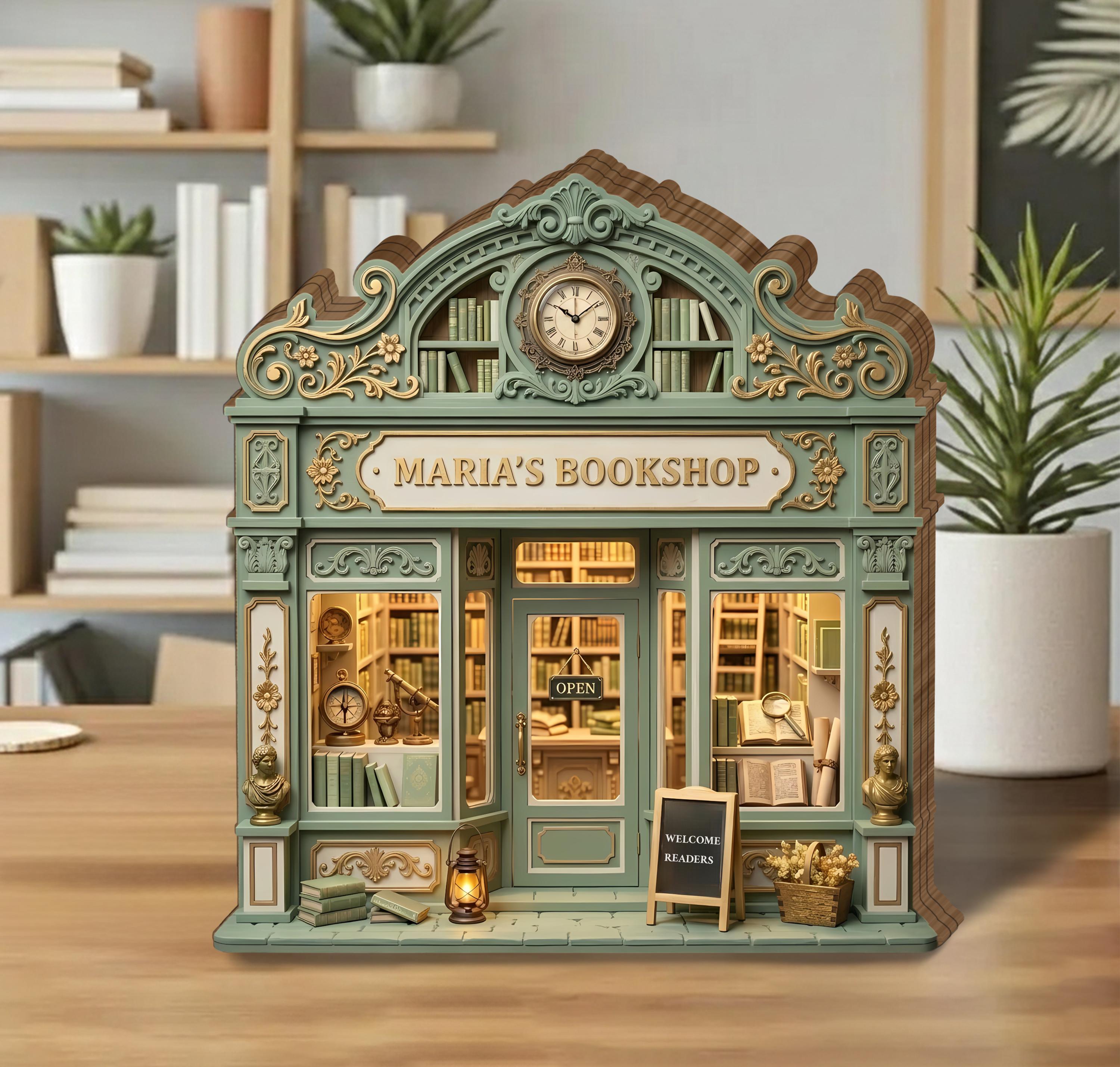 Personalized Vintage Bookstore Wooden Block, Custom Bookshop Decor, Reader Gift
