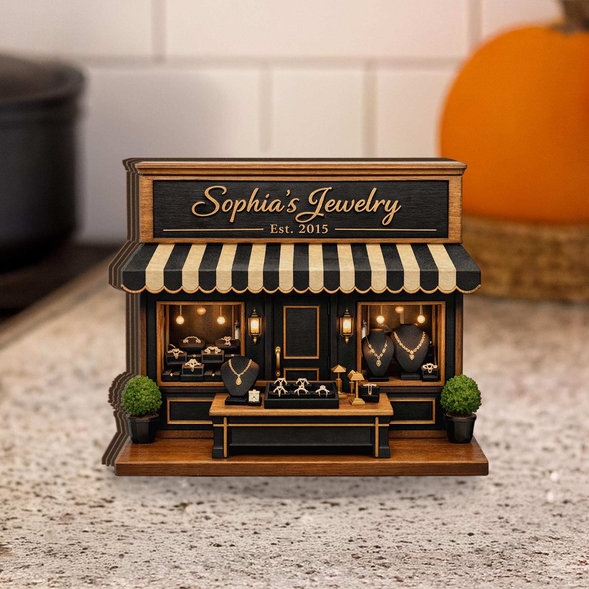 Personalized Jewelry Store Wooden Block, Custom Boutique Shop Sign, Mini Storefront Decor, Jewelry Lover Gift, Small Business Owner Gift