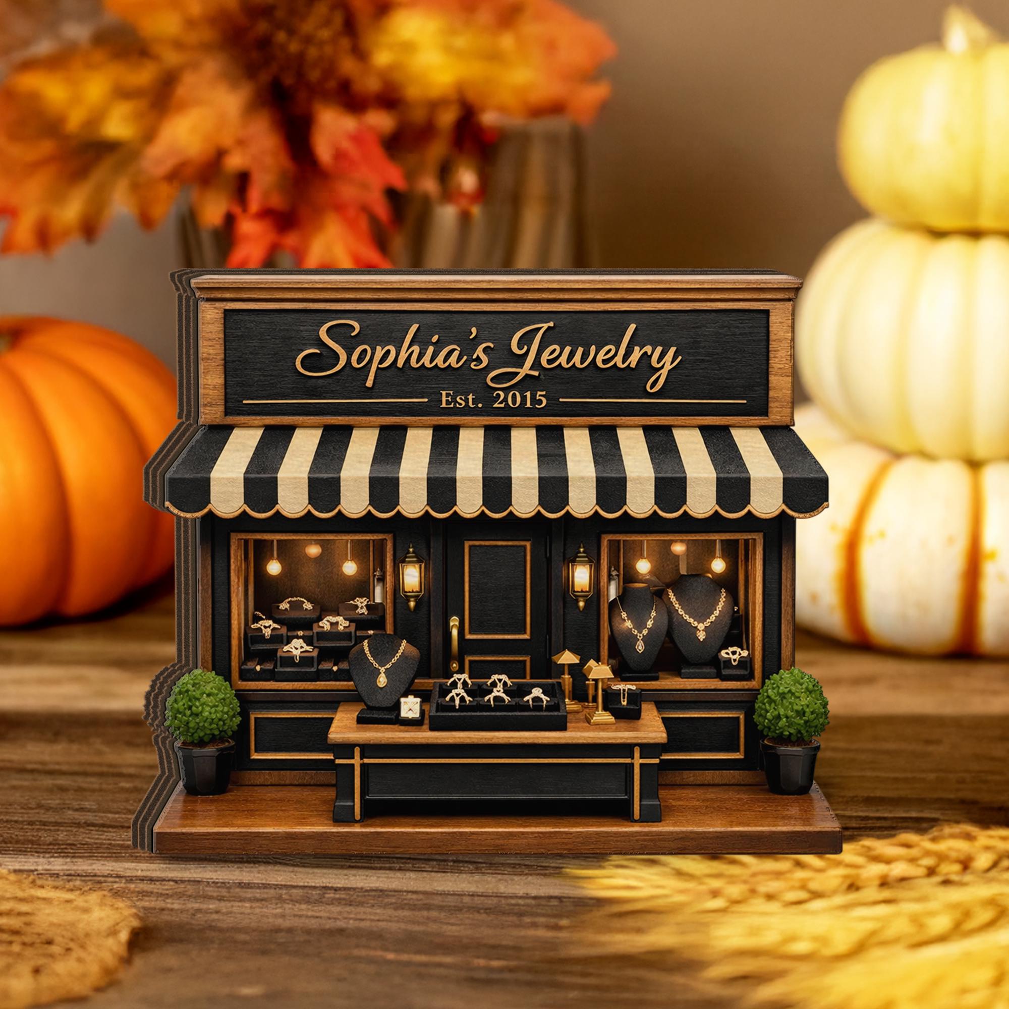 Personalized Jewelry Store Wooden Block, Custom Boutique Shop Sign, Mini Storefront Decor, Jewelry Lover Gift, Small Business Owner Gift