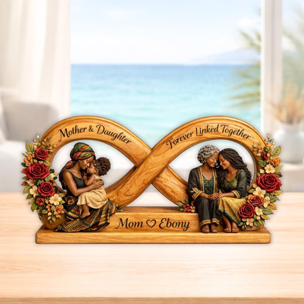 Personalized Infinity Wooden Block Mother Daughter African American Woman Custom Mother's Day Gifts for Mom Home Decor Wood Art Name Sign