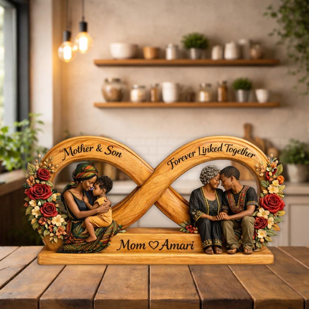 Personalized Infinity Wooden Block Mother Daughter African American Woman Custom Mother's Day Gifts for Mom Home Decor Wood Art Name Sign