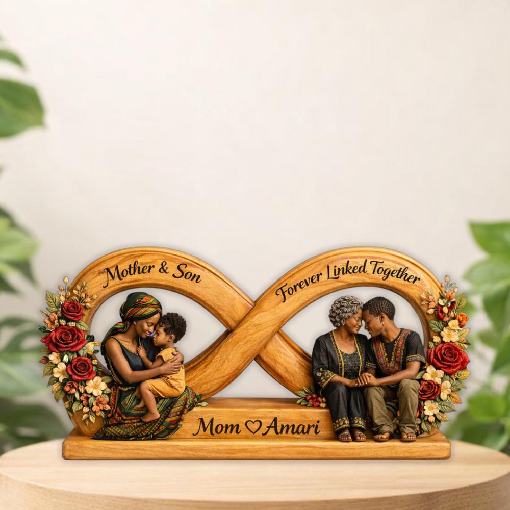 Personalized Infinity Wooden Block Mother Daughter African American Woman Custom Mother's Day Gifts for Mom Home Decor Wood Art Name Sign