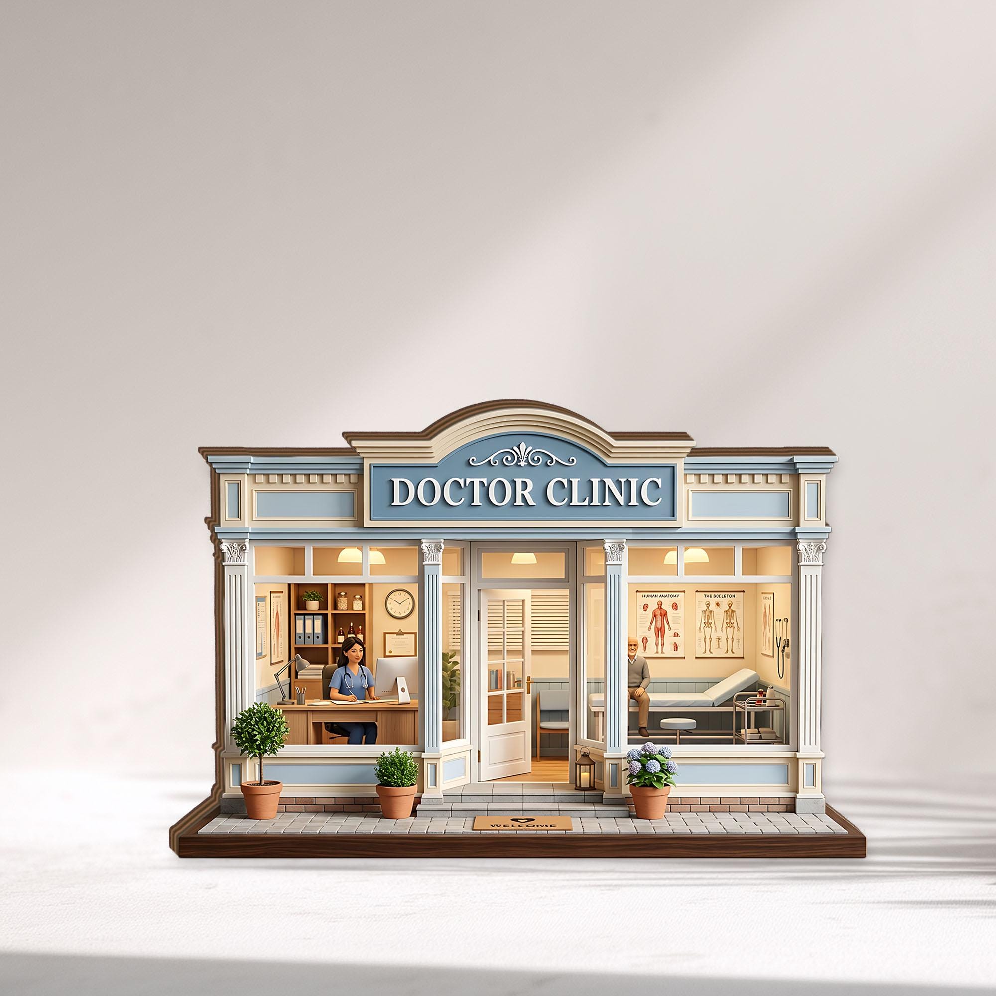 Personalized Doctor Clinic Wooden Block, Custom Medical Office Miniature Decor Sign, Unique Doctor Desk Display Gift for Physician