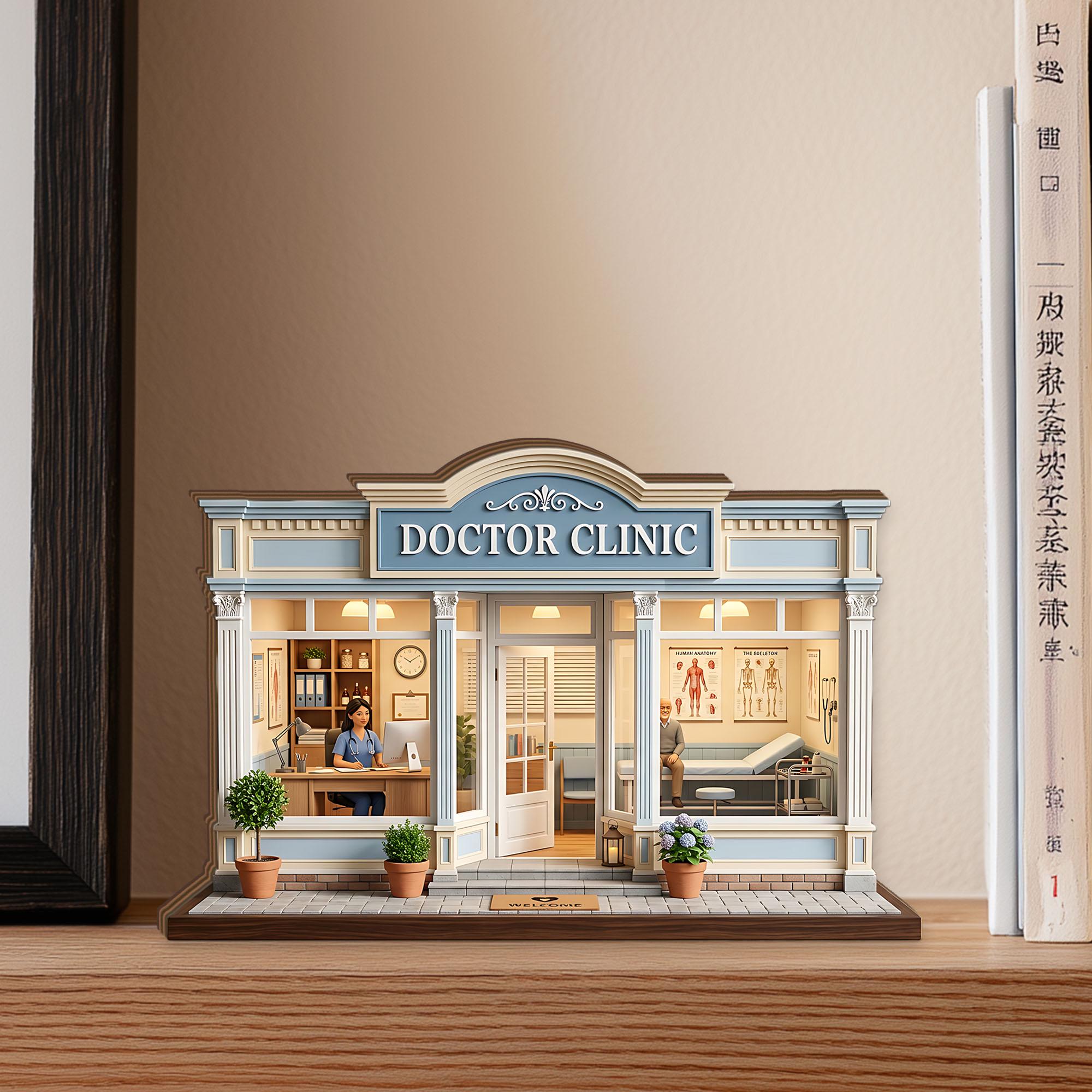 Personalized Doctor Clinic Wooden Block, Custom Medical Office Miniature Decor Sign, Unique Doctor Desk Display Gift for Physician