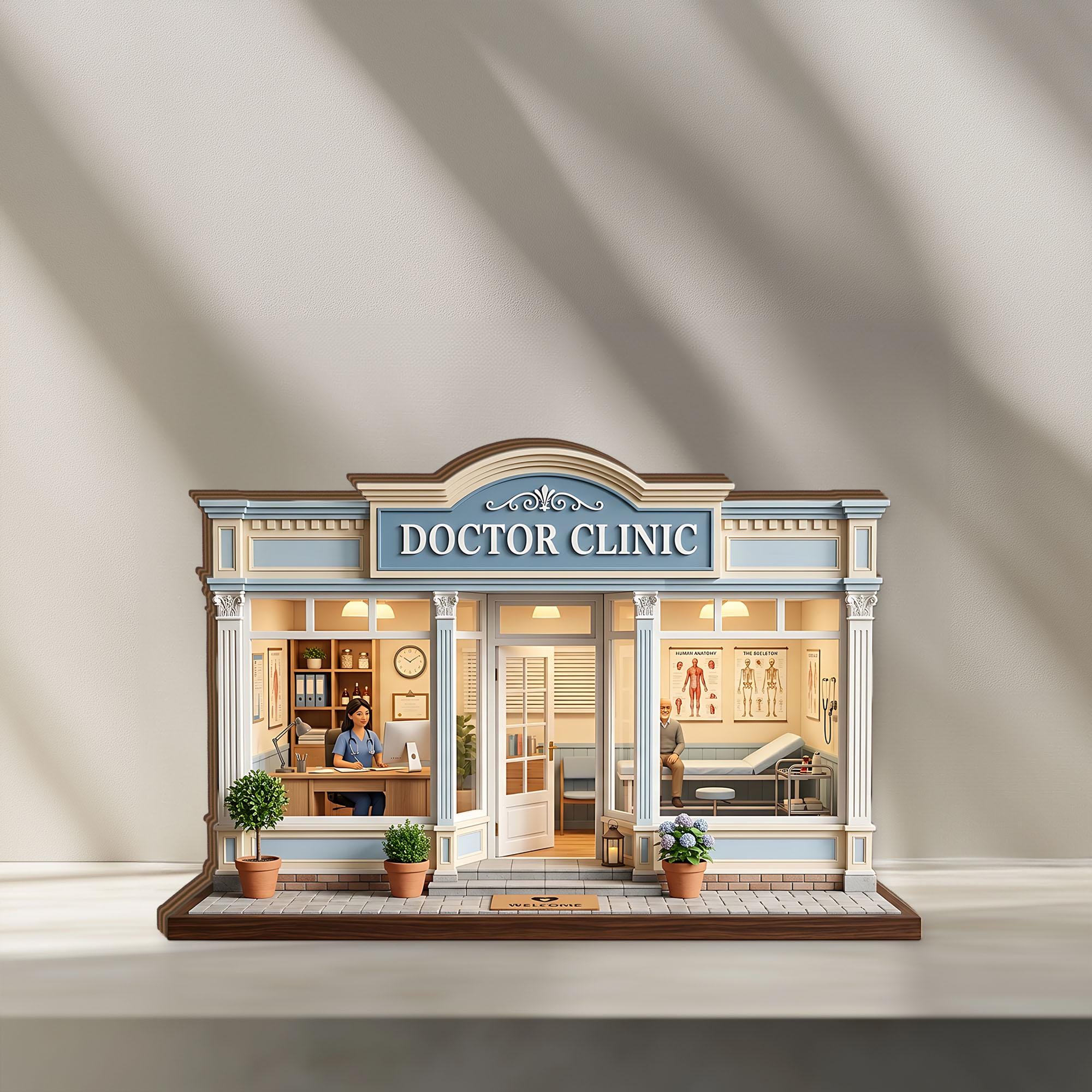 Personalized Doctor Clinic Wooden Block, Custom Medical Office Miniature Decor Sign, Unique Doctor Desk Display Gift for Physician