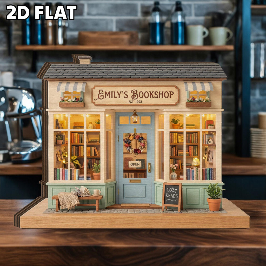Personalized Bookshop Wooden Block: Custom Name Bookstore Decor, Mini Library Wood Sign