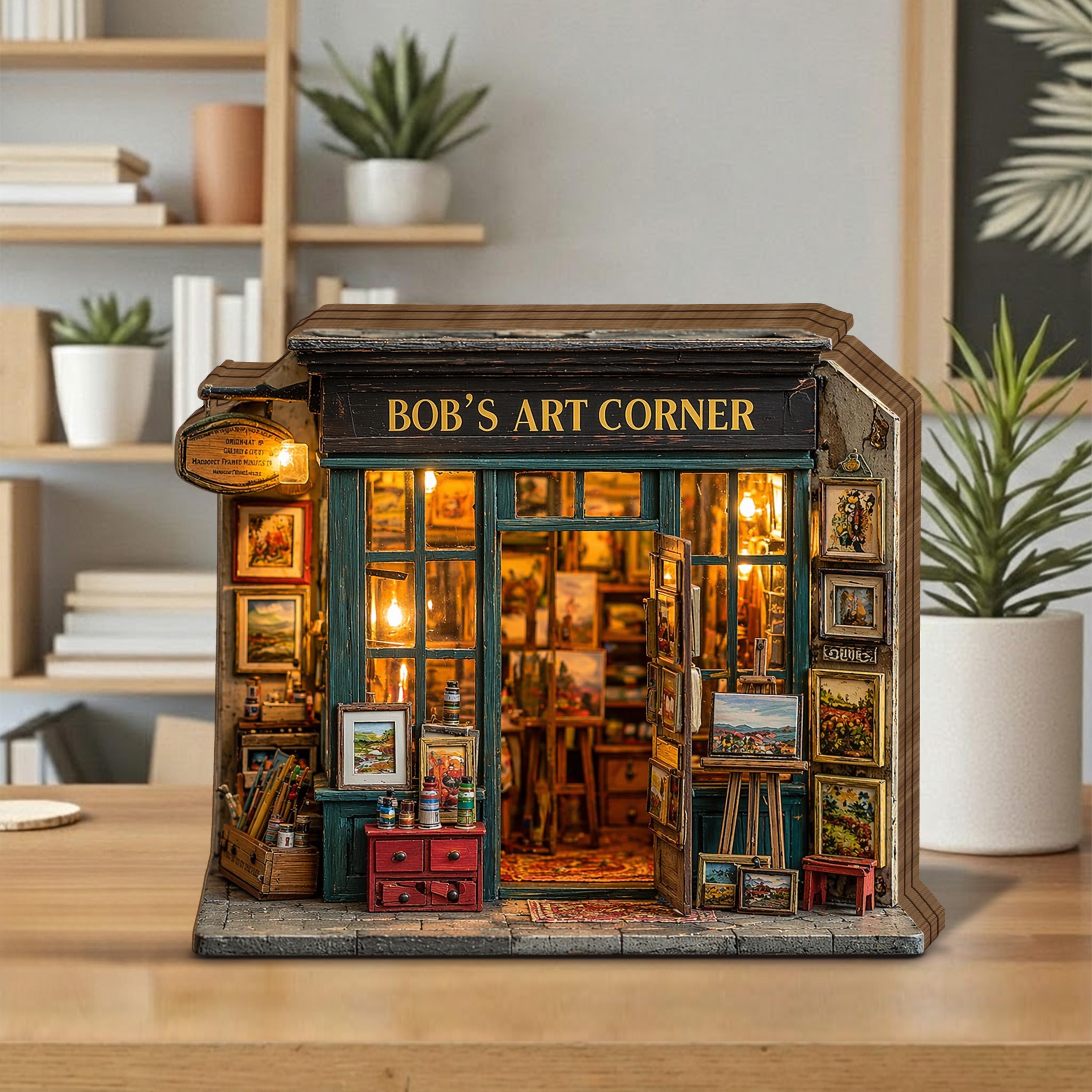 Personalized Art Studio Wooden Block, Miniature Painter Shop Decor, Custom Name Art Corner, Creative Gift for Artist