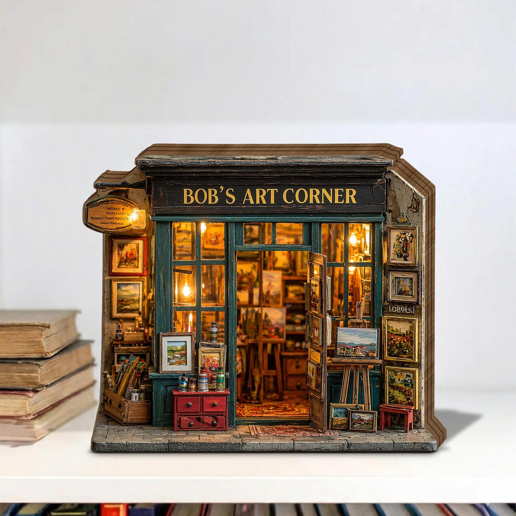 Personalized Art Studio Wooden Block, Miniature Painter Shop Decor, Custom Name Art Corner, Creative Gift for Artist