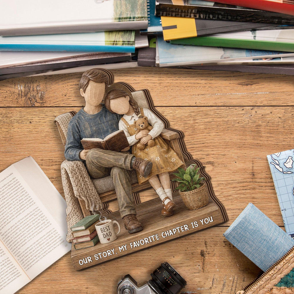 Personalized Dad and Daughter Wooden Block, Reading Together Gift for Dad, Custom Name Father’s Day Keepsake, Our Story My Favorite Chapter