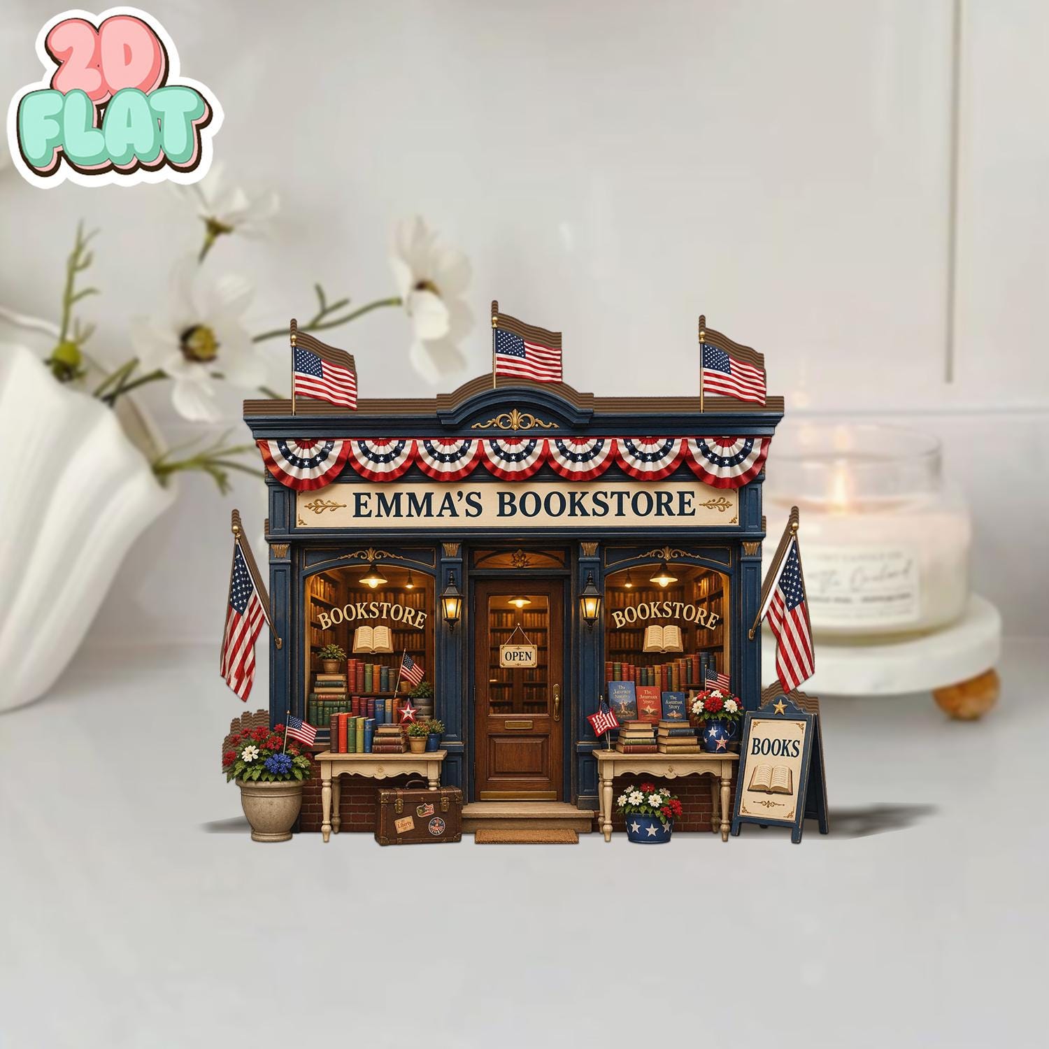 Custom Wooden Bookstore Sign, 3D Layered Wood Block Decor, Personalized Shop Name Sign