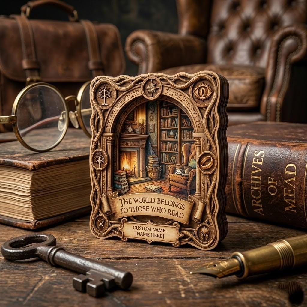 Personalized Fantasy Wooden Block, LOTR Book Nook, Custom Name Book Lover Gift, Middle Earth Library Art, Bookish Home Decor