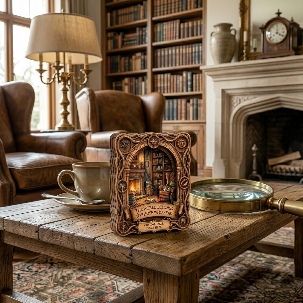 Personalized Fantasy Wooden Block, LOTR Book Nook, Custom Name Book Lover Gift, Middle Earth Library Art, Bookish Home Decor