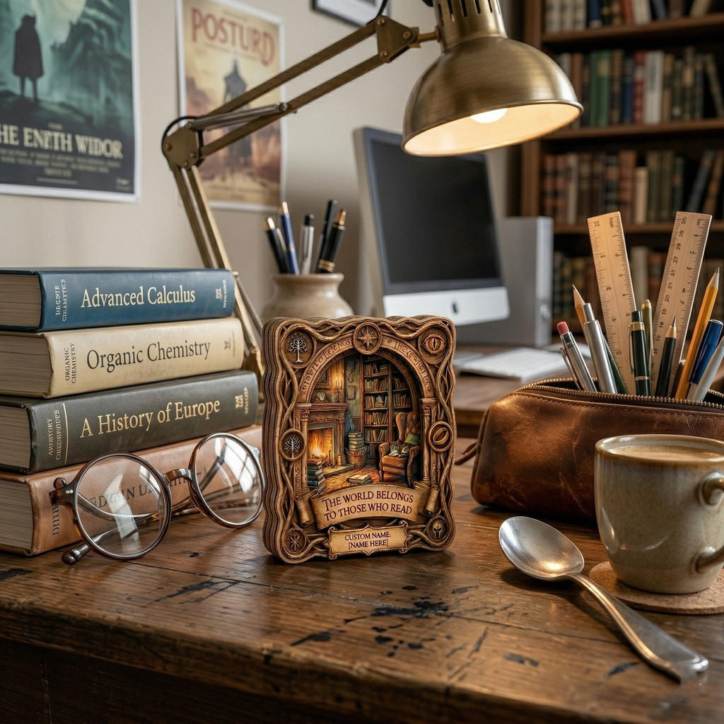 Personalized Fantasy Wooden Block, LOTR Book Nook, Custom Name Book Lover Gift, Middle Earth Library Art, Bookish Home Decor