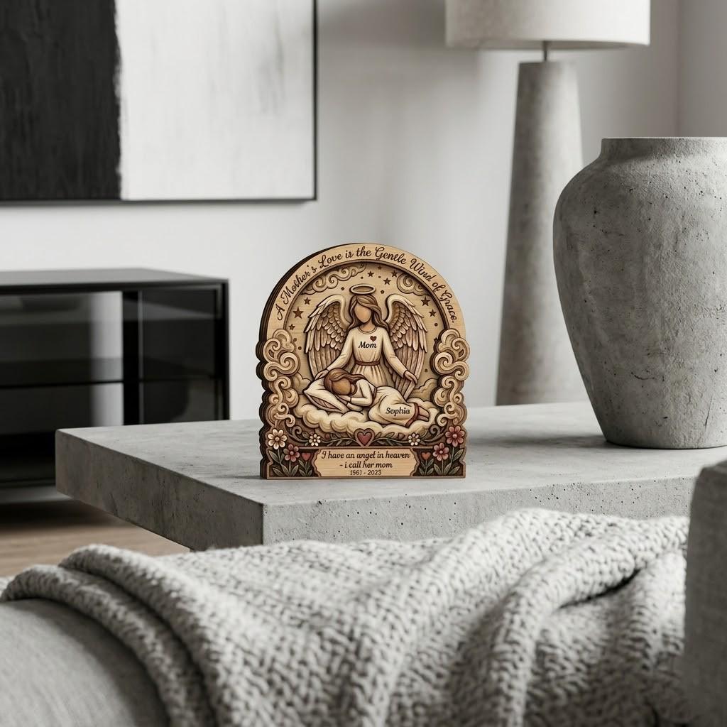 Personalized Memorial Wooden Block for Loss of Mother, Custom Angel Mom Remembrance Plaque, 3D Effect Printed Wood Sign, Sympathy Mom Gift