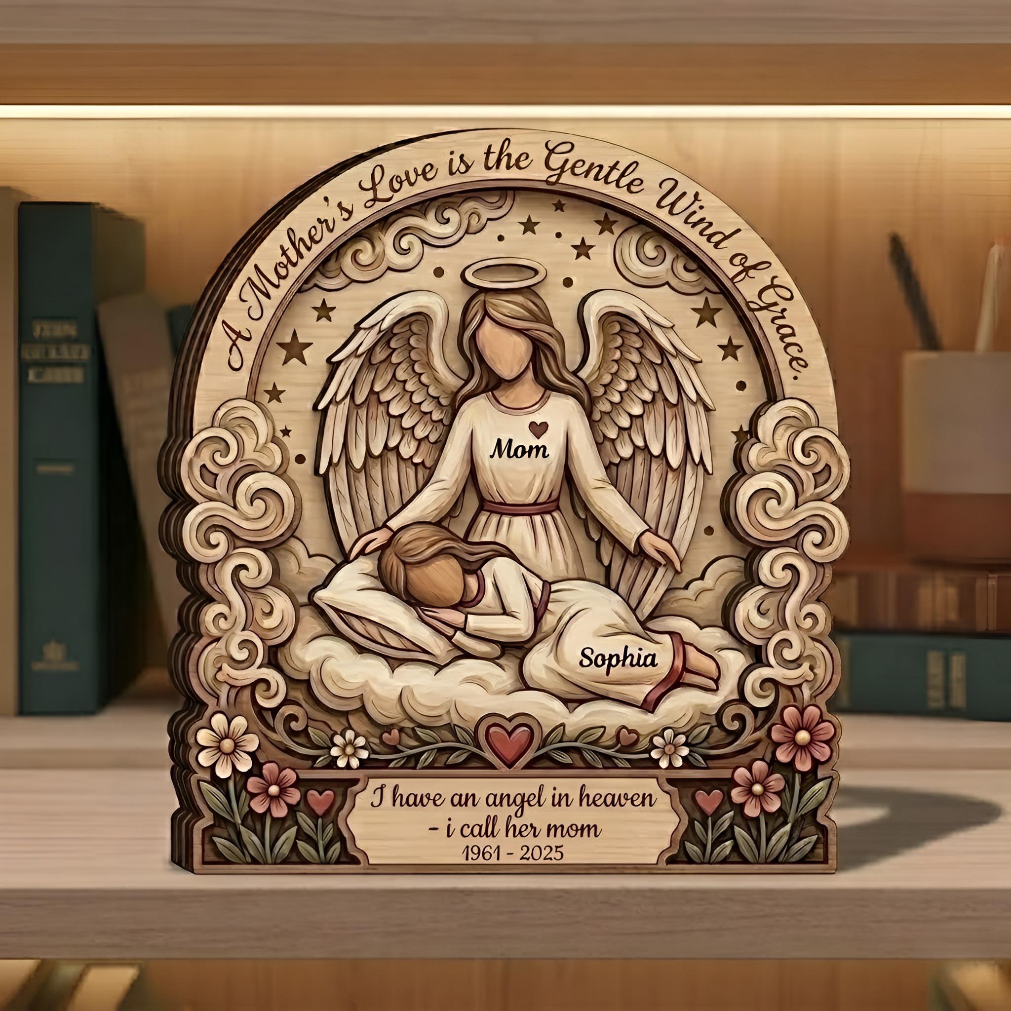 Personalized Memorial Wooden Block for Loss of Mother, Custom Angel Mom Remembrance Plaque, 3D Effect Printed Wood Sign, Sympathy Mom Gift