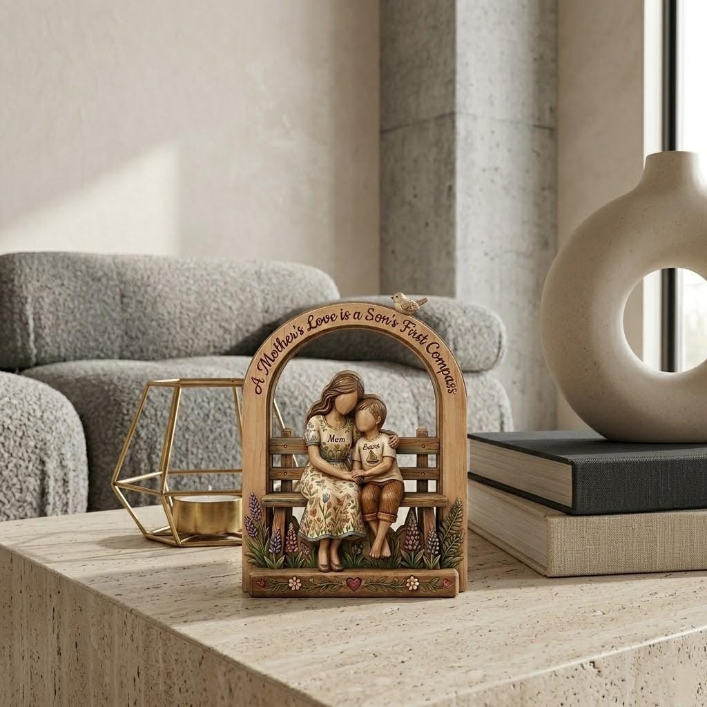 Personalized Mother and Son Wooden Block, Mother's Day Gift, Custom Wood Sign, Custom Mom And Son Decor, Mom Wooden Gift, Shelf Decor