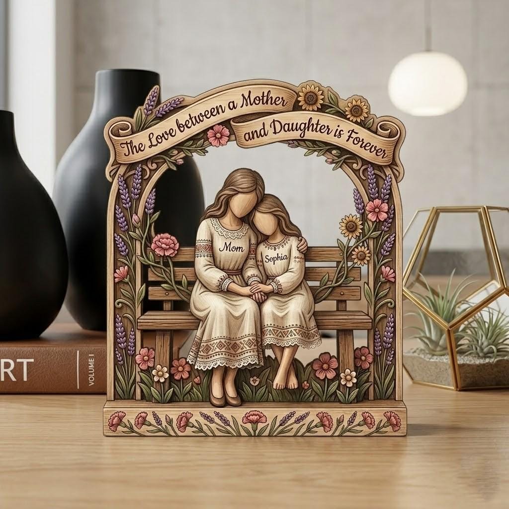 Personalized Mother Daughter Wooden Block Gift, Custom Mom and Daughter 3D Effect Printed Wood Sign, Mother's Day Keepsake, Gift For Mom