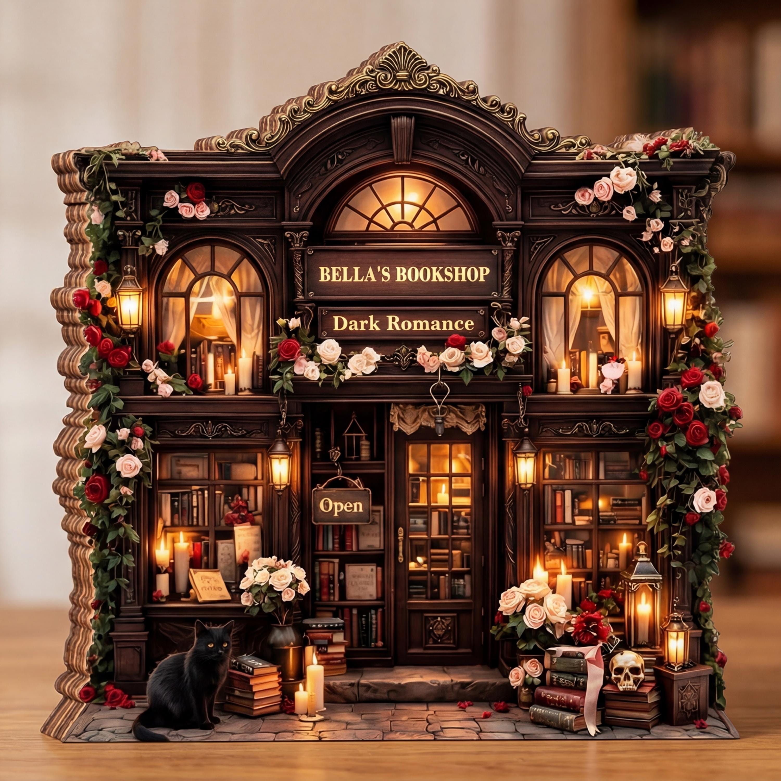 Personalized Miniature Cottage Bookshop Wooden Block - Custom Bookstore Library Diorama Display, Cozy Book Nook Shelf Decor, Book Lover Gift