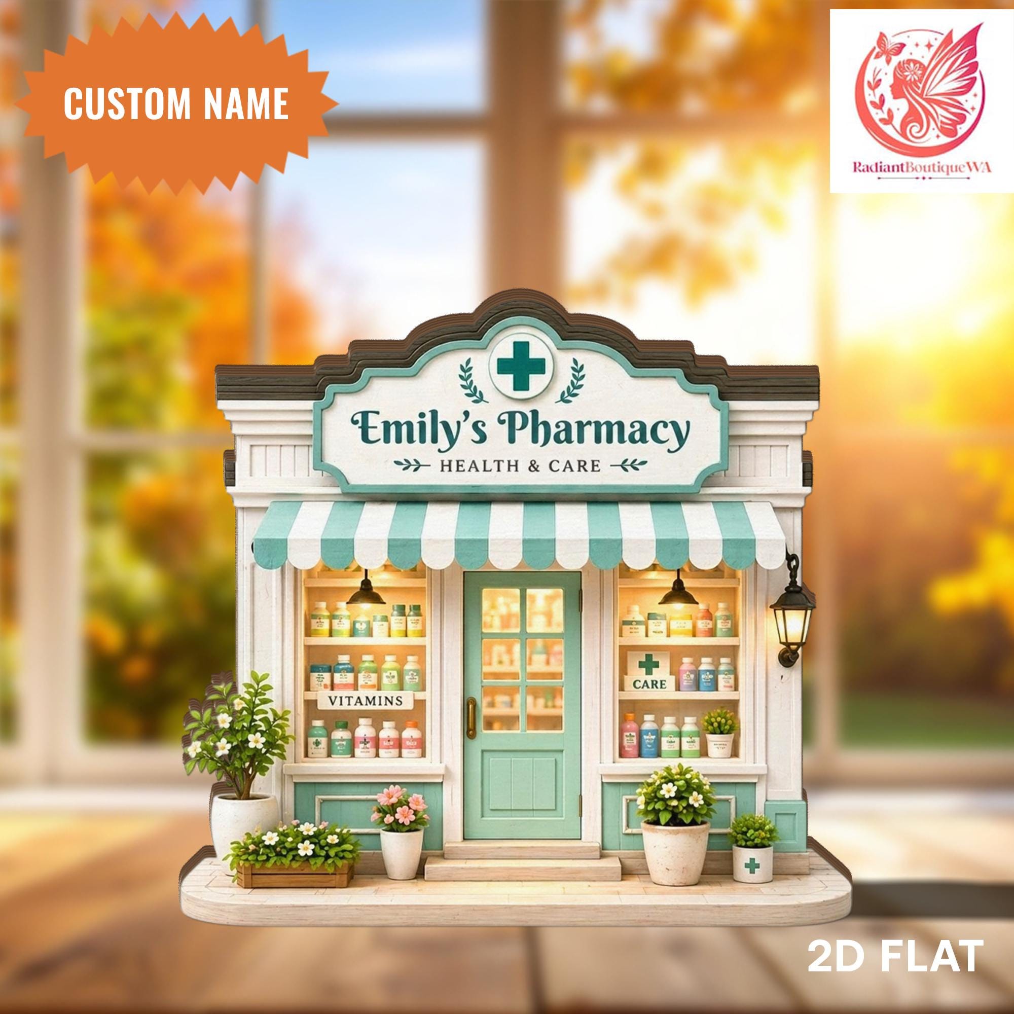 Personalized Pharmacy Wooden Block, Custom Pharmacist Name Gift, Apothecary Storefront Decor, New Pharmacy Opening Gift