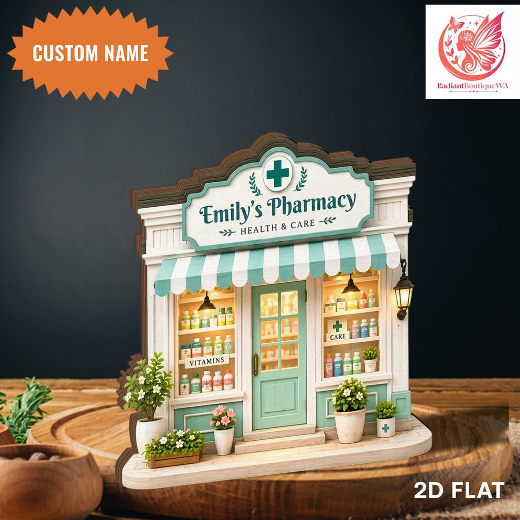 Personalized Pharmacy Wooden Block, Custom Pharmacist Name Gift, Apothecary Storefront Decor, New Pharmacy Opening Gift