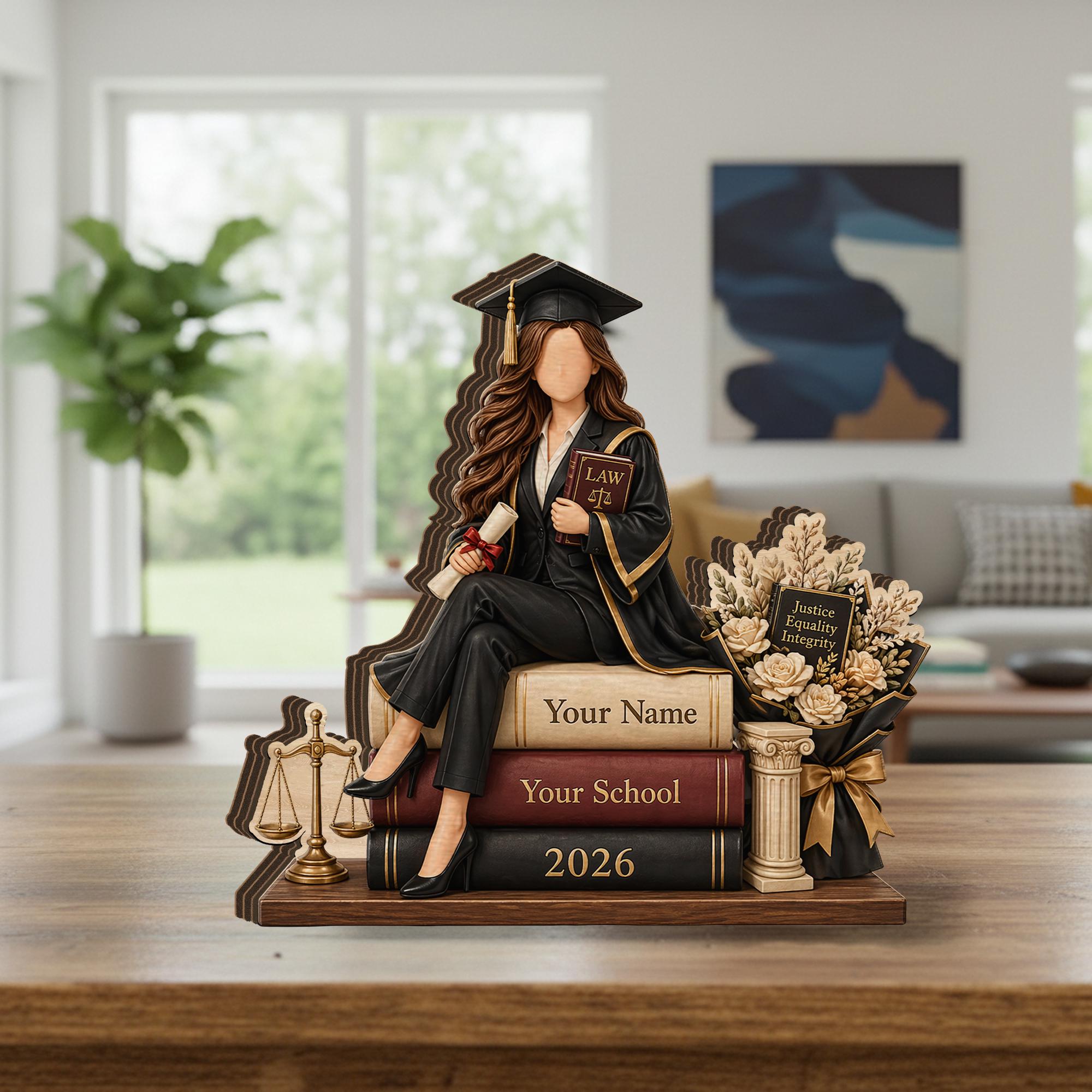 Personalized Lawyer Graduation Wooden Block: Custom Law School Desk Plaque Gift