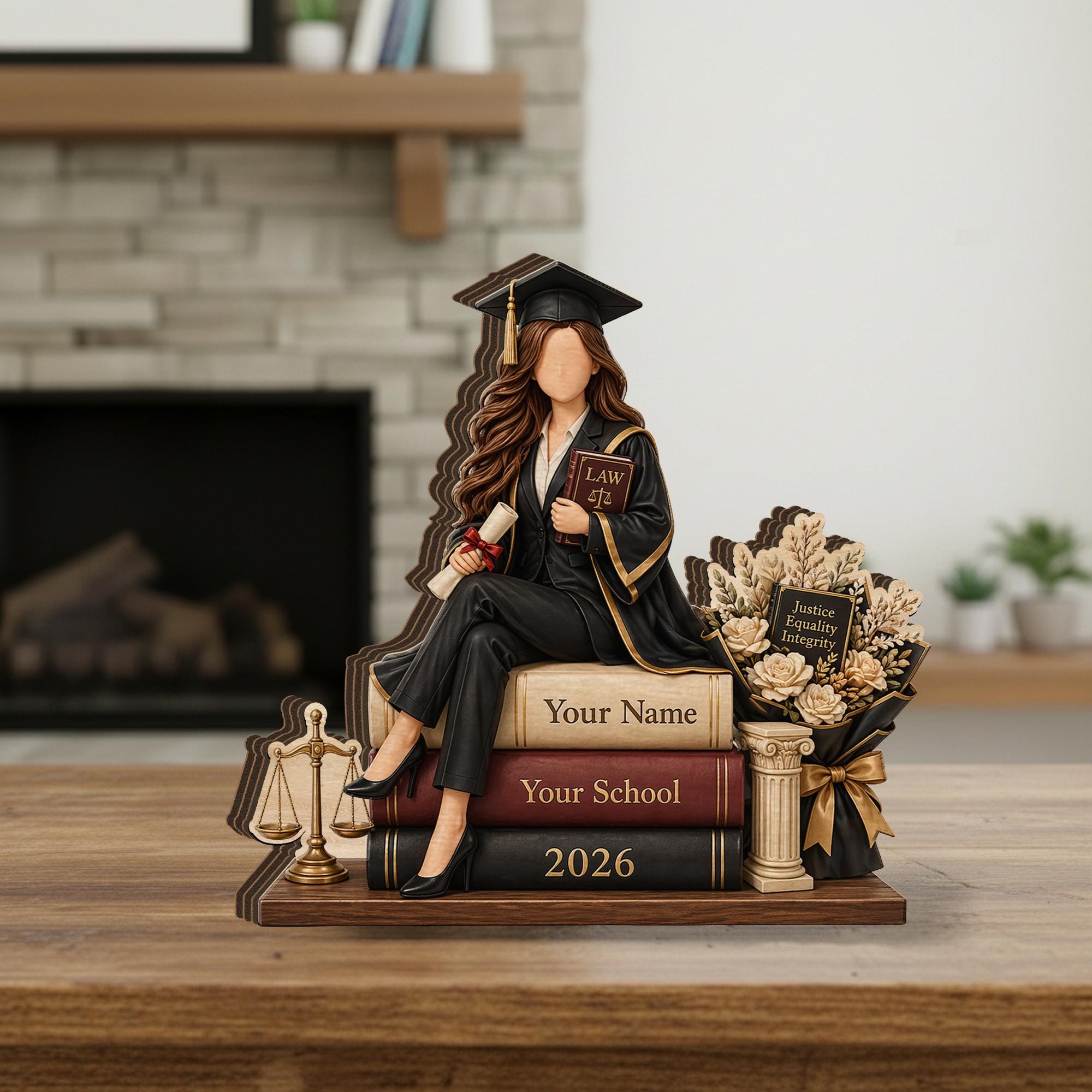 Personalized Lawyer Graduation Wooden Block: Custom Law School Desk Plaque Gift
