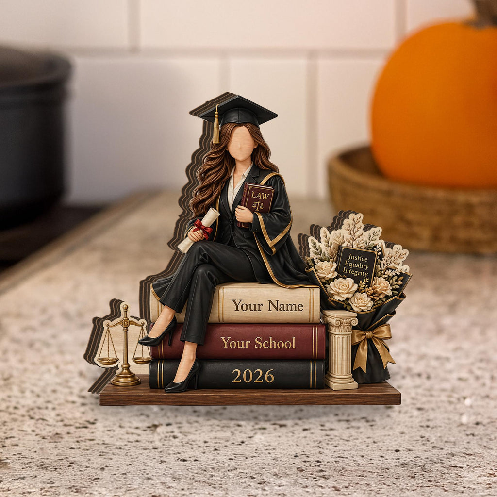 Personalized Lawyer Graduation Wooden Block: Custom Law School Desk Plaque Gift