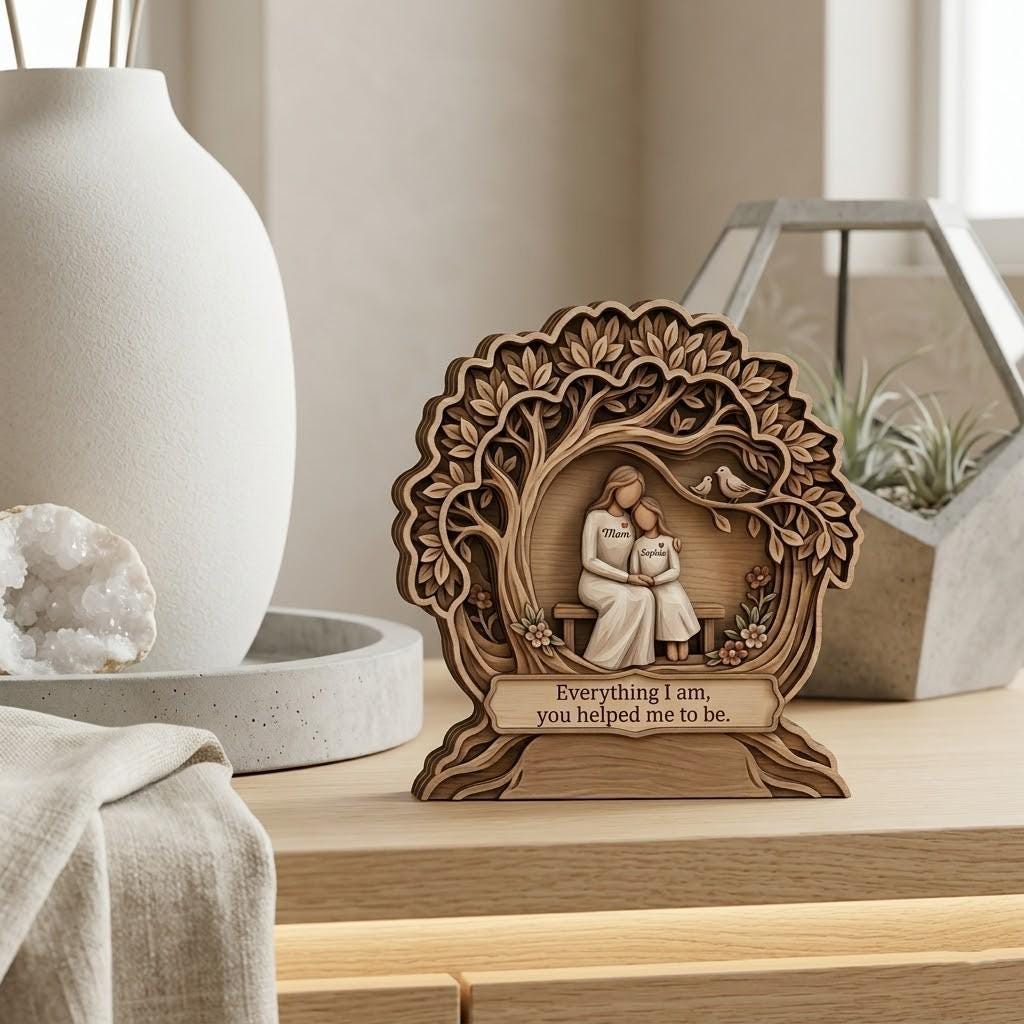 Personalized Mother Daughter Wooden Block, Custom Name Wooden Block Sign, 3D Effect Printed Wood Sign, Mother's Day Gift, Gift For Mom