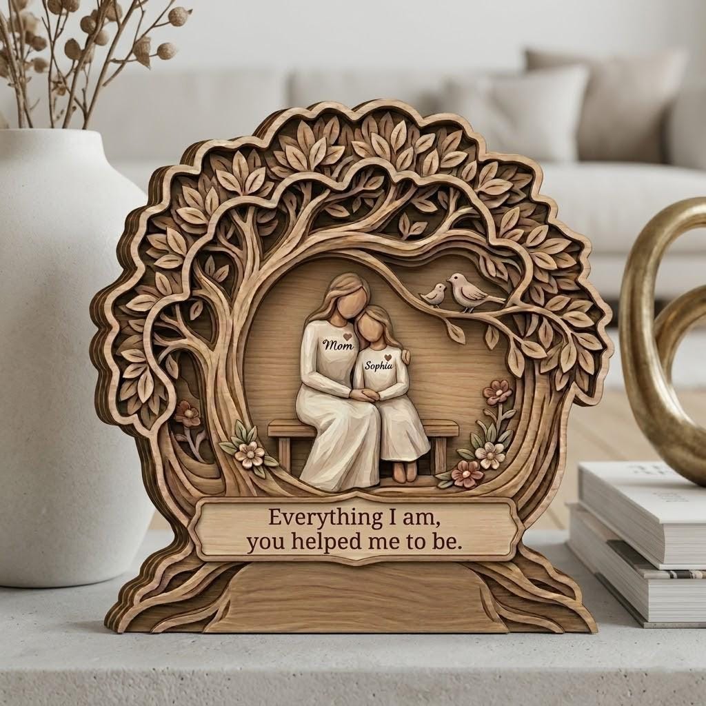 Personalized Mother Daughter Wooden Block, Custom Name Wooden Block Sign, 3D Effect Printed Wood Sign, Mother's Day Gift, Gift For Mom