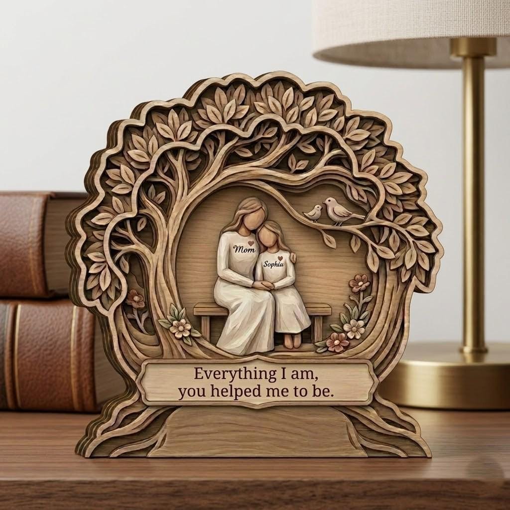 Personalized Mother Daughter Wooden Block, Custom Name Wooden Block Sign, 3D Effect Printed Wood Sign, Mother's Day Gift, Gift For Mom