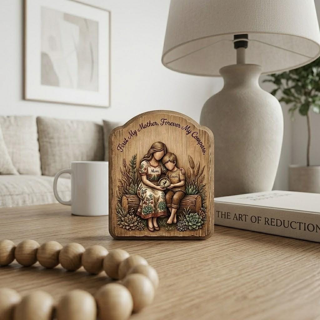 Personalized Mother Son Wood Block, Custom Wooden Block Sign, Mothers Day Gift from Son, Custom Name Quote Mom Gift, Mom Birthday Gift