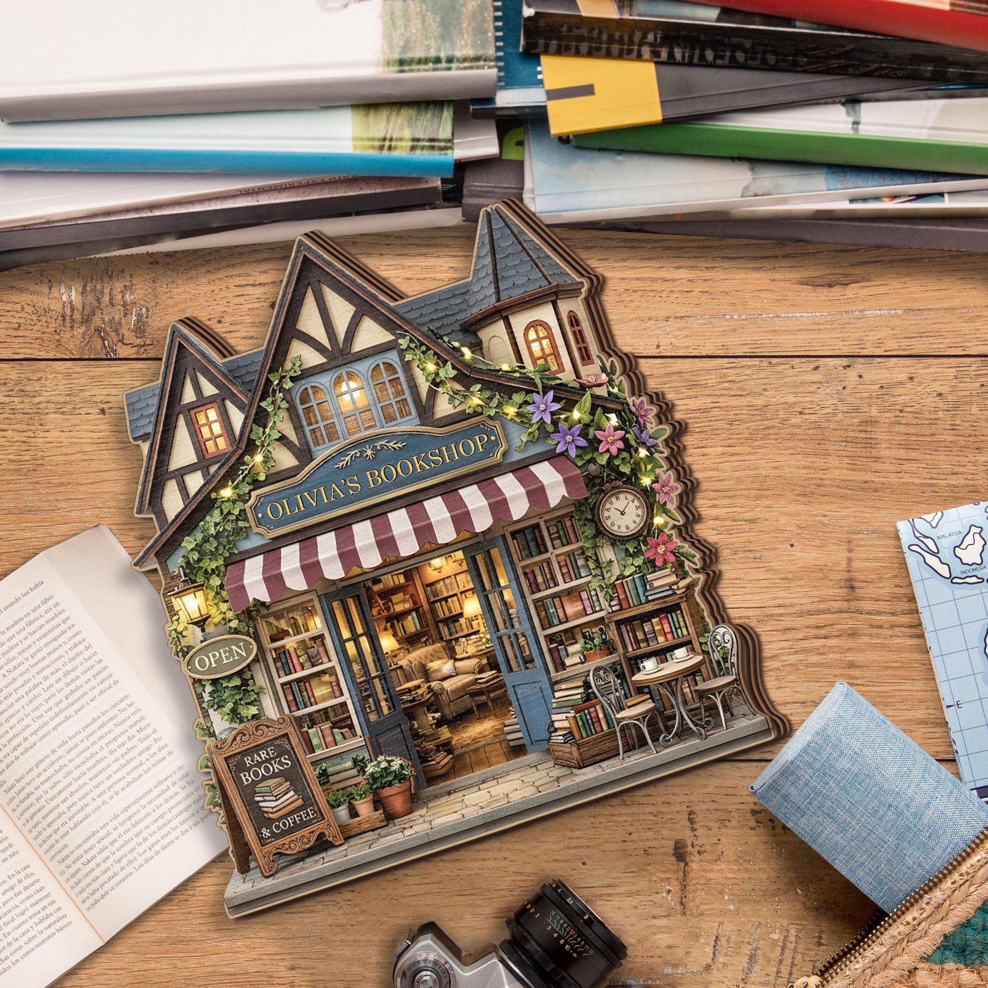 Personalized Bookshop Wooden Block, Custom Name Bookstore Decor, Book Lover Gift, Mini Library Display, Cozy Reading Nook Desk Decor