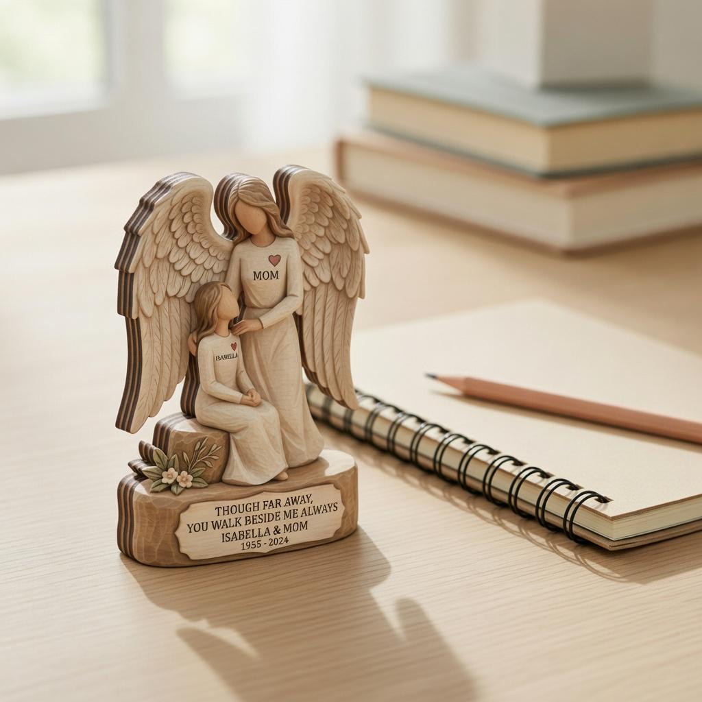 Personalized Mother Daughter Angel Wooden Block, Memorial Gift for Loss of Mom, Custom Bereavement Sign, Sympathy Gift, Guardian Angel